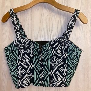 Zip-up embroidered cotton bustier top